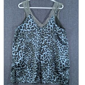 Umgee Women's Teal Blue Leopard‎ Skin Tank Top Lace Trim Size XL